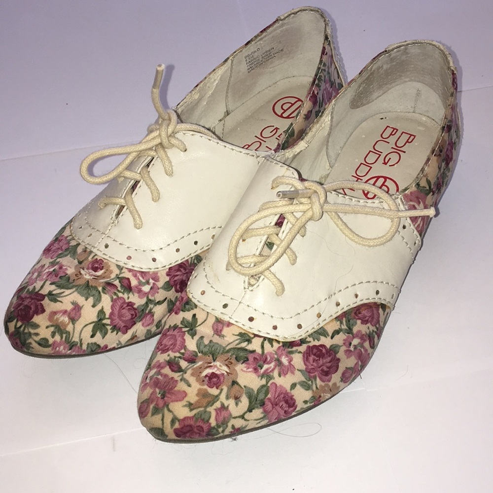 White Leather Floral Oxford Shoes